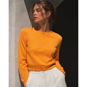 FREE PEOPLE FP Beach Womens Crew Neck Crop Sweater Top in Golden Orange Size XS